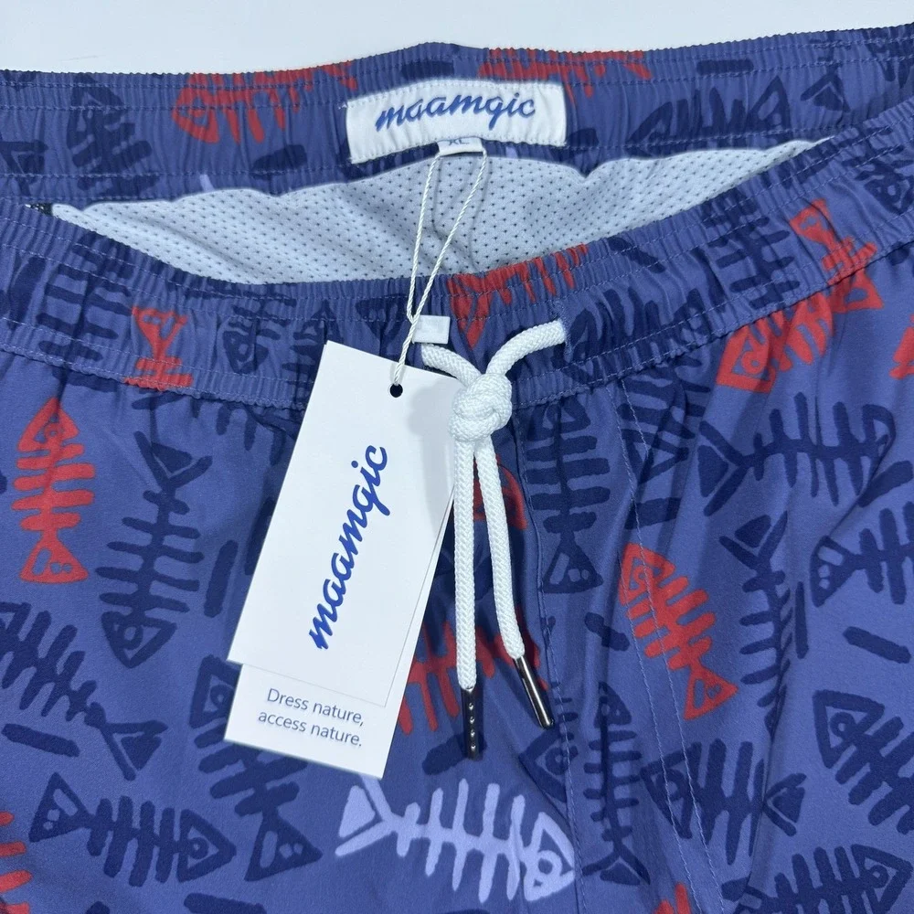 Maamgic Swim Trunks Mens XL Blue 5.5" Tropical Compression Liner Fish bones - Picture 4 of 9